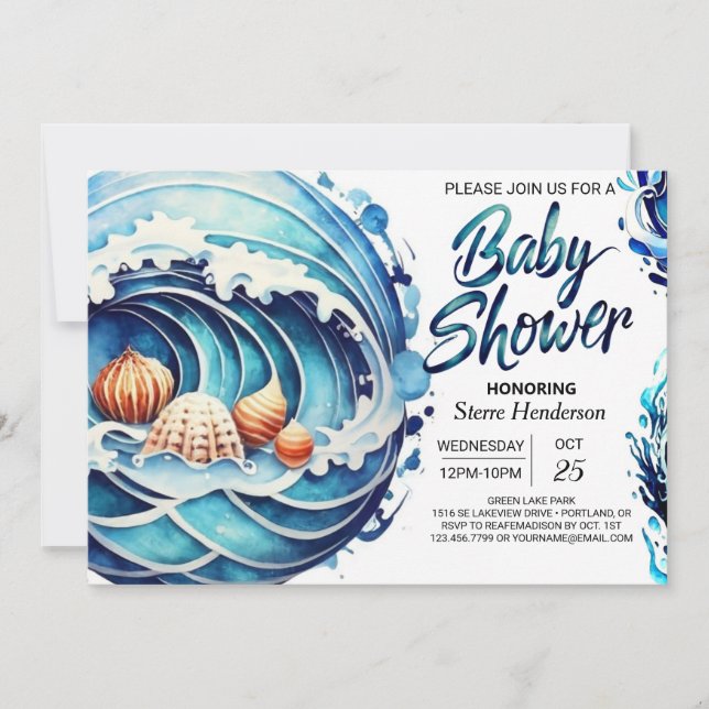 Invitación Personalizado Blue Water Baby Shower (Anverso)