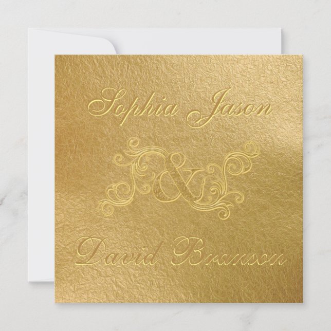 Invitación Personalizado Boda 3D Gold Leaf de lujo Monograma (Anverso)