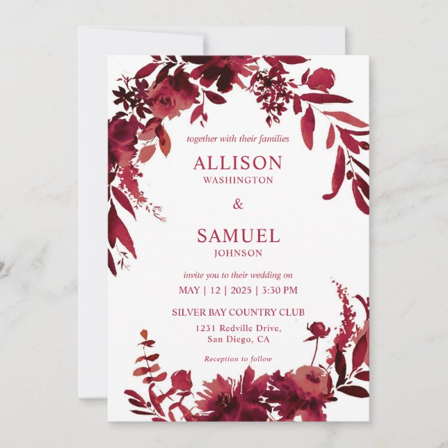 Invitación Personalizado Boda de Crimson Rojos Marrón Blanco (Anverso)