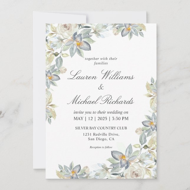 Invitación Personalizado Boda de Encanto de Eucalipto Azul de (Anverso)