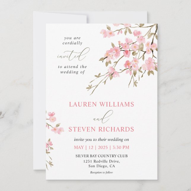 Invitación Personalizado Boda de flores de cerezo rosa blanco (Anverso)