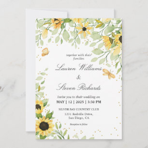 Invitación Personalizado Boda de girasoles blancos y mariposa