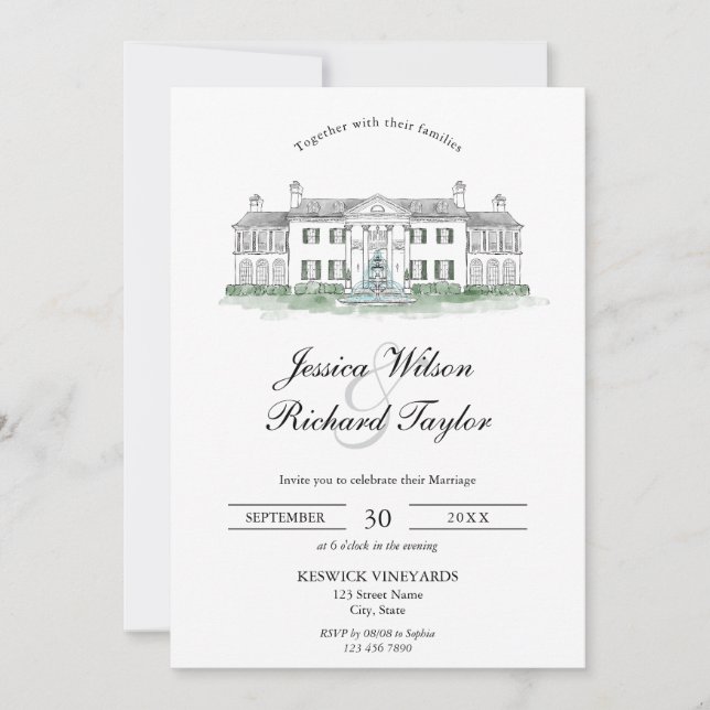 Invitación Personalizado Boda de Ilustracion Manor de la Casa (Anverso)
