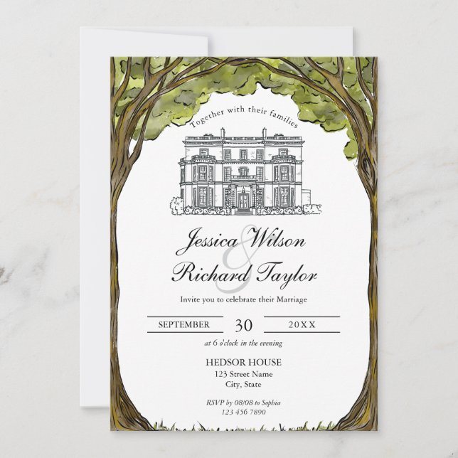 Invitación Personalizado Boda de Ilustracion Manor de la Casa (Anverso)