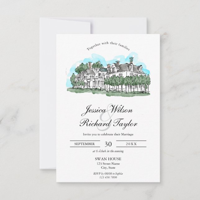 Invitación Personalizado Boda de Ilustracion Manor de la Casa (Anverso)