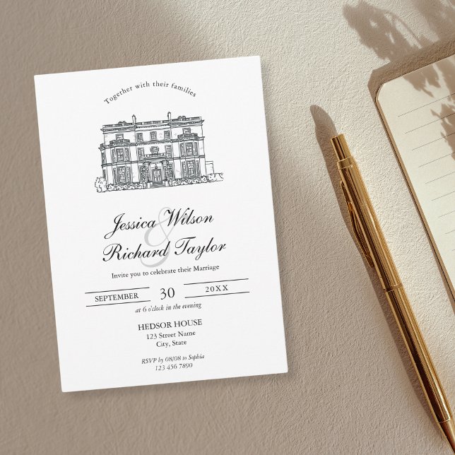 Invitación Personalizado Boda de Ilustracion Manor de la Casa (custom wedding venue illustration)