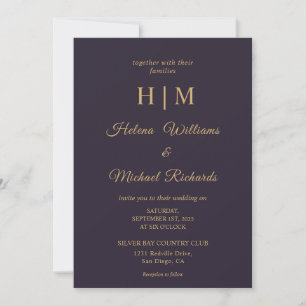 Invitación Personalizado Boda de la carta dorada azul de la M