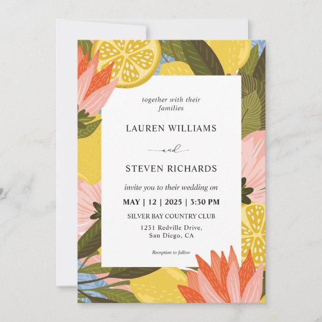 Invitación Personalizado Boda de la floración de limón amaril (Anverso)
