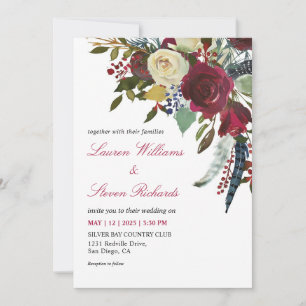 Invitación Personalizado Boda de las flores de Bordo del Boho