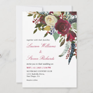 Invitación Personalizado Boda de las flores de Bordo del Boho
