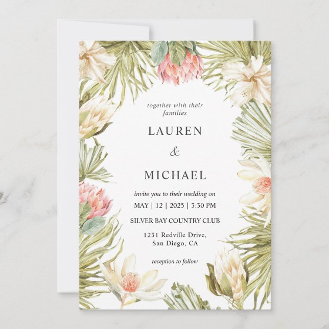 Invitación Personalizado Boda de marco africano rosa blanco (Anverso)