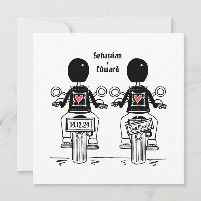 Invitación Personalizado Boda de motocicleta de dos Grooms Bi (Anverso)