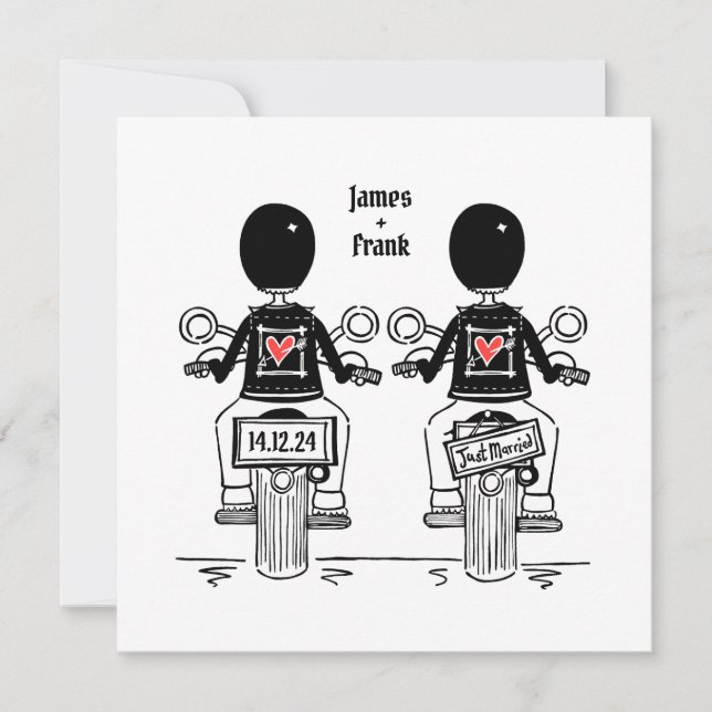 Invitación Personalizado Boda de motocicleta de dos Grooms Bi (Anverso)