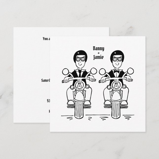 Invitación Personalizado Boda de motocicleta de dos Grooms Bi (Anverso / Reverso)