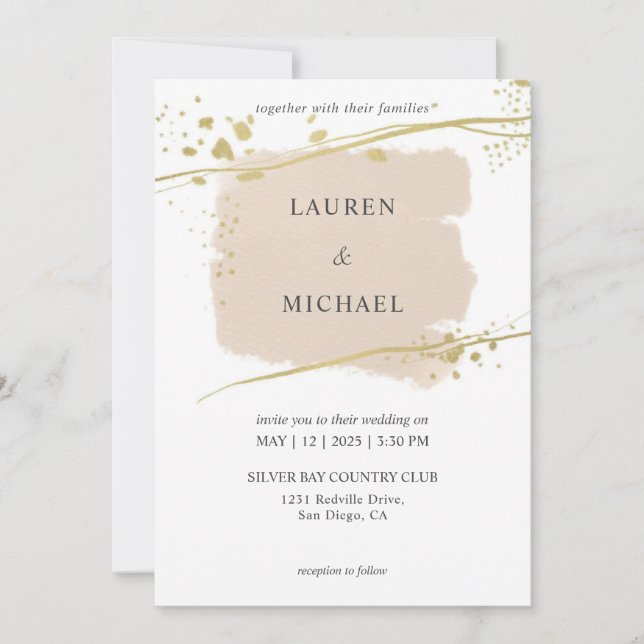 Invitación Personalizado Boda de Nueva Historia de Oro Blanco (Anverso)