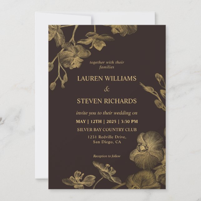 Invitación Personalizado Boda de oro negro de chocolate negro (Anverso)