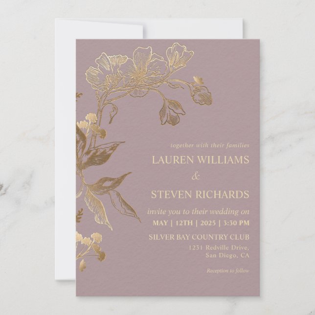 Invitación Personalizado Boda de Orquídea Dorada Púrpura Rosa (Anverso)
