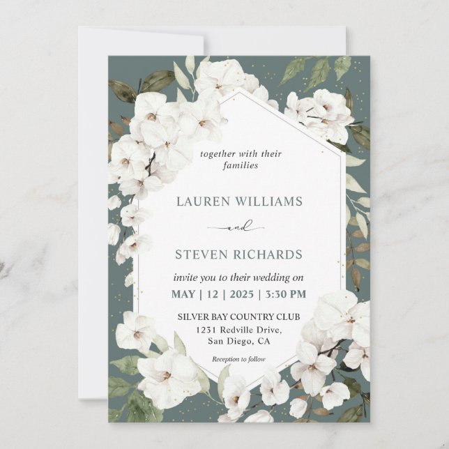 Invitación Personalizado Boda del marco del acero blanco azul (Anverso)