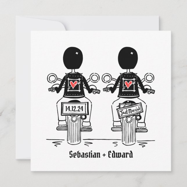 Invitación Personalizado Boda gay de motocicleta de dos Groom (Anverso)