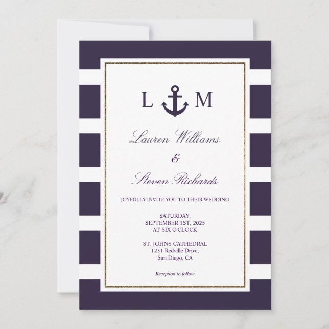 Invitación Personalizado Boda marino de la Marina Blanca Azul (Anverso)