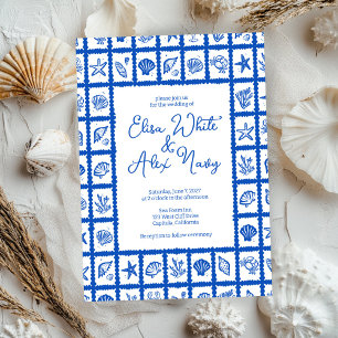 Invitación Personalizado Boda marítimo Seashell Grid Beach