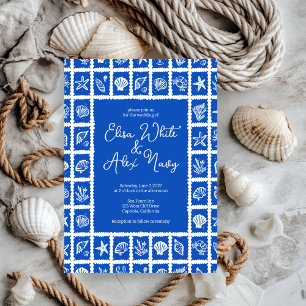 Invitación Personalizado Boda marítimo Seashell Grid Beach