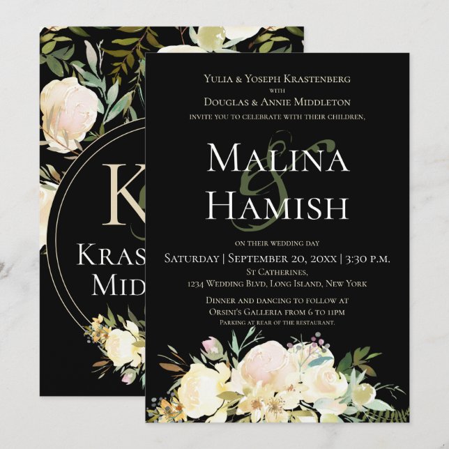 Invitación Personalizado Boda oscuro y moro Rosa de crema mon (Anverso / Reverso)