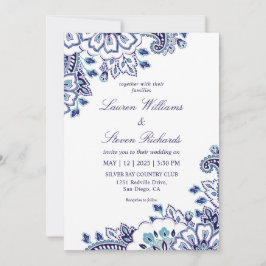 Invitación Personalizado Boda Paisley de color azul oscuro bl