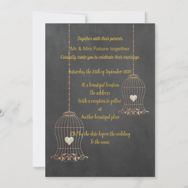 Invitación Personalizado BODA RUSTIC BIRDCAGE CHALKBOARD (Anverso)