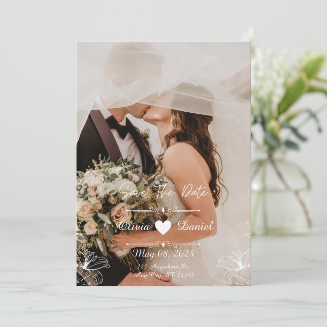Invitación Personalizado Boda simple de fotografías en blanco (Anverso de pie)