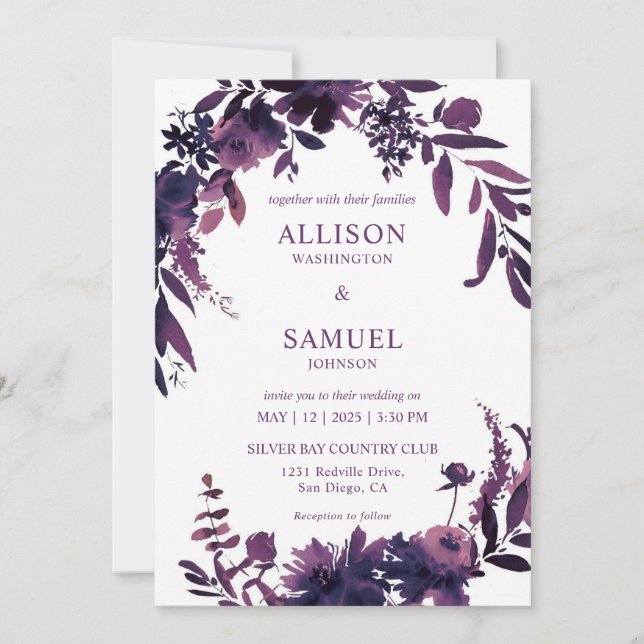 Invitación Personalizado Boda Violeta Púrpura Orquídea Blanca (Anverso)