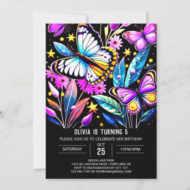 Invitación Personalizado Bohemian Vibrant Butterfly Cumpleaño (Anverso)