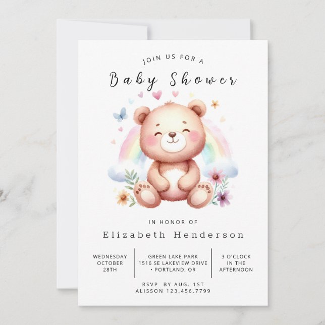 Invitación Personalizado bohemio Bear Baby Shower (Anverso)