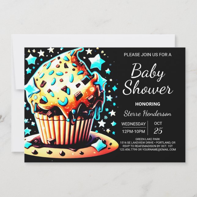 Invitación Personalizado bohemio en línea Muffin Boy Baby Sho (Anverso)