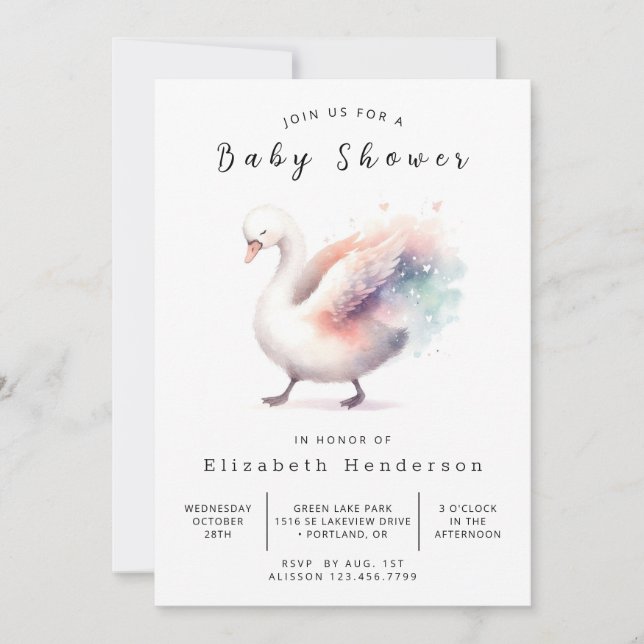 Invitación Personalizado bohemio Swan Baby Shower (Anverso)