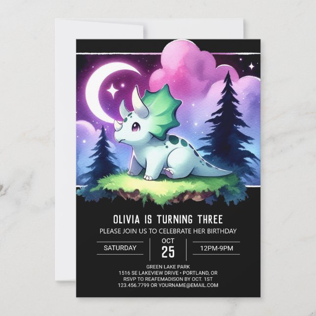 Invitación Personalizado bohemio Triceratops Cumpleaños (Anverso)