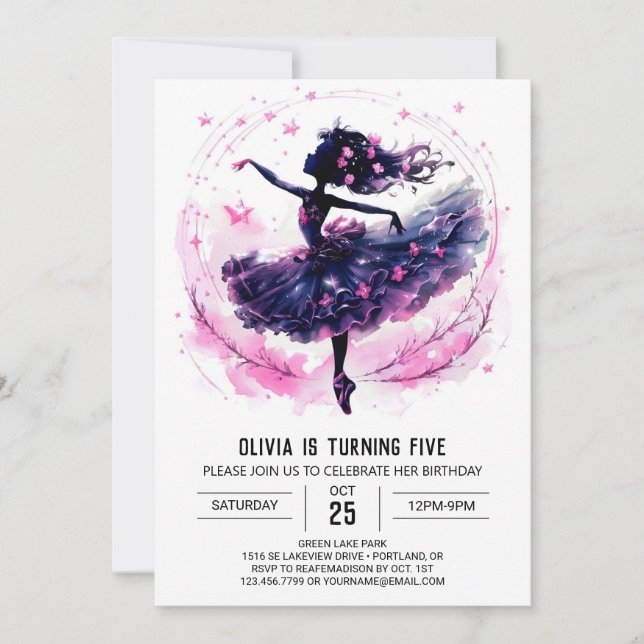 Invitación Personalizado Boho Ballerina Cumpleaños (Anverso)