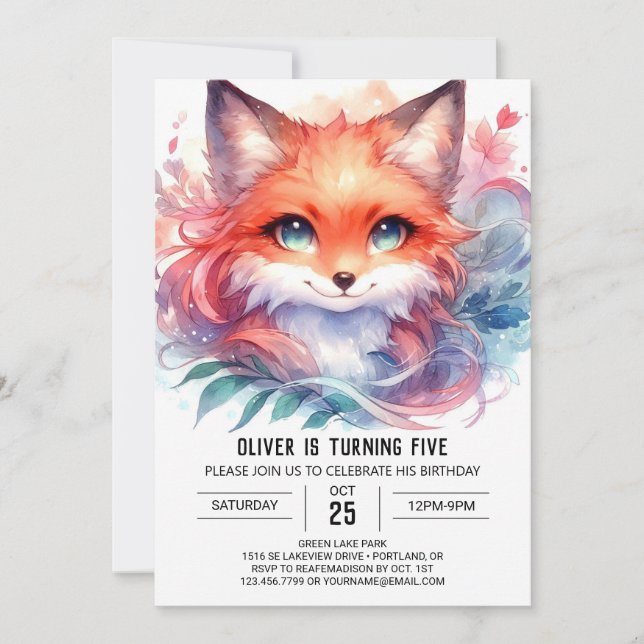 Invitación Personalizado Boho Fox Birthday (Anverso)