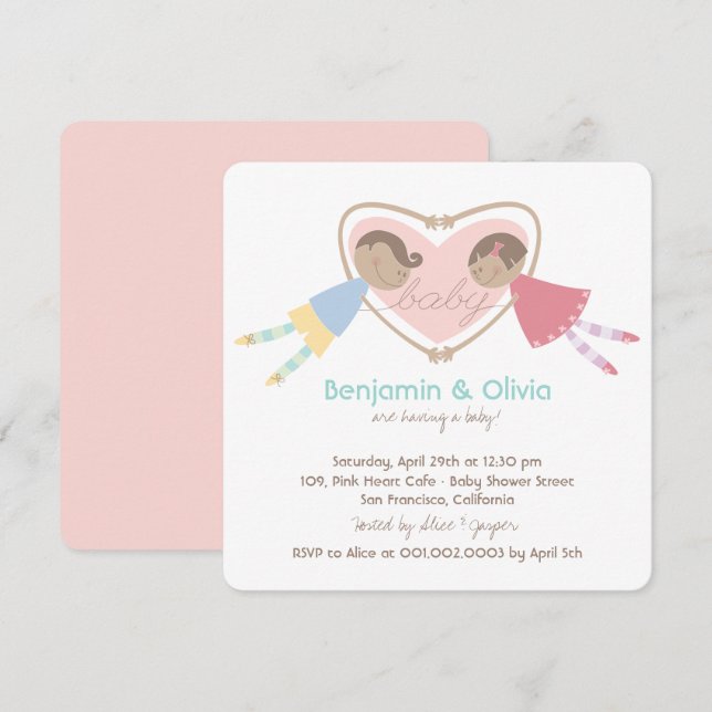 Invitación Personalizado Boy Hearts Chica Parejas de Amor Bab (Anverso / Reverso)