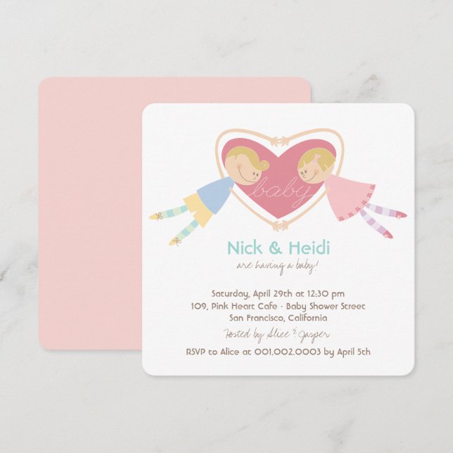 Invitación Personalizado Boy Hearts Chica Parejas de Amor Bab (Anverso / Reverso)