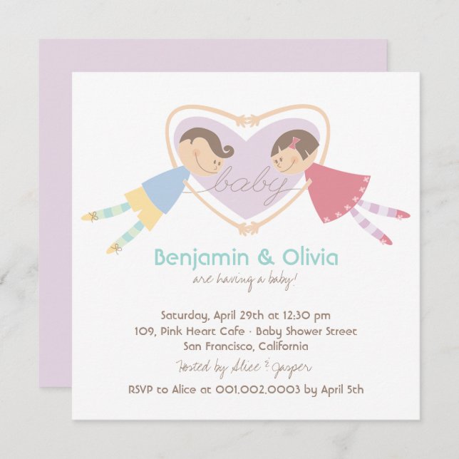 Invitación Personalizado Boy Hearts Chica Parejas de Amor Bab (Anverso / Reverso)