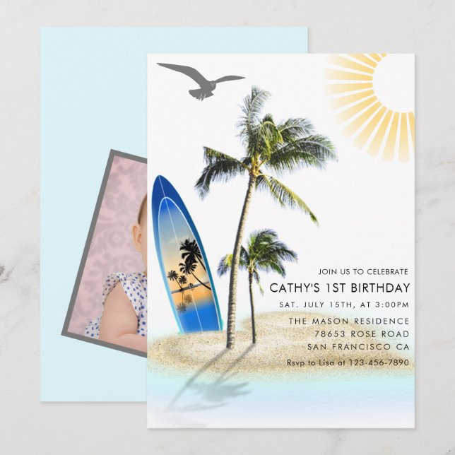 Invitación Personalizado Branded Beach Summer Neutral 1er cum (Anverso / Reverso)