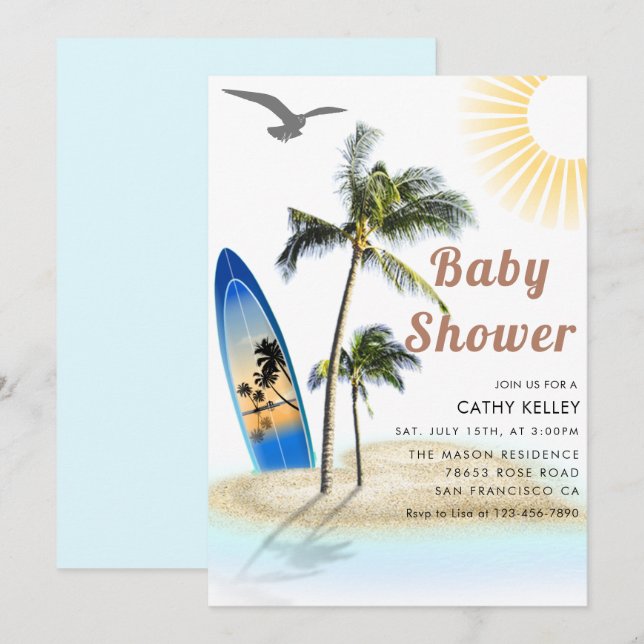 Invitación Personalizado Branded Beach Surfing Baby Shower (Anverso / Reverso)