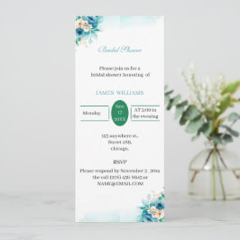 Invitación Personalizado Bridal Shower Elegante Flor Azul