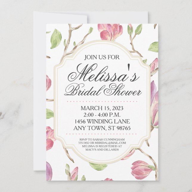 Invitación Personalizado Bridal Shower Invite, acuarela Flora (Anverso)