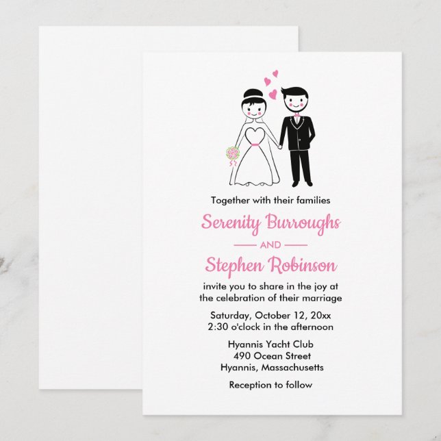 Invitación Personalizado Bride Groom Whimsical Retro Boda (Anverso / Reverso)