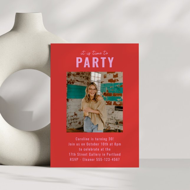Invitación Personalizado brillante foto rosa rojo 30 Fiesta d (Subido por el creador)