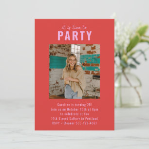 Invitación Personalizado Brillante Red Pink Moderno Foto Fies