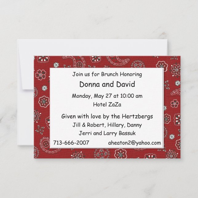 Invitación Personalizado brunch rojo occidental de Bandana 8 (Anverso)
