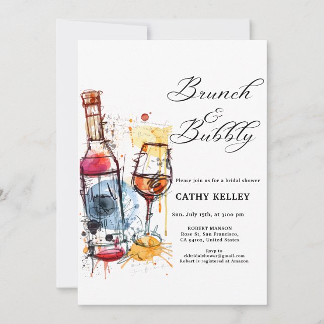 Invitación Personalizado Brunch y Bubbly Champagne Bridal Sho (Anverso)
